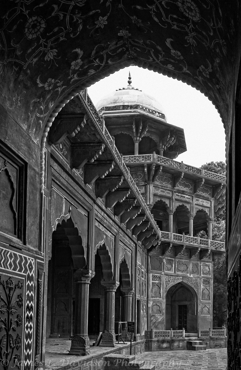 Looking through a doorway at the Minaret of the Guest House at t